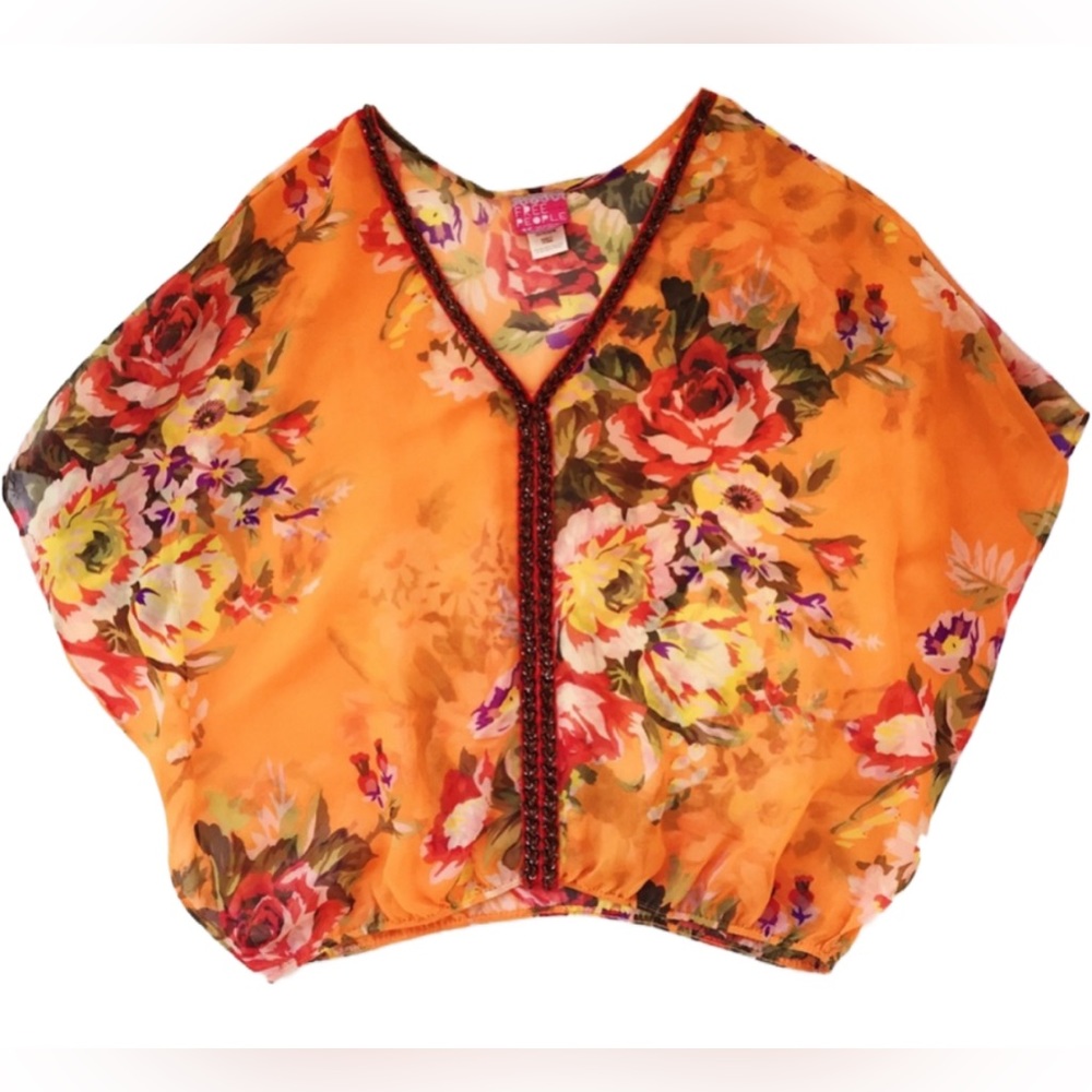 🌺Free People Beaded Sheer Genius Floral Chiffon Blouse🌸🌺 - Picture 4 of 11